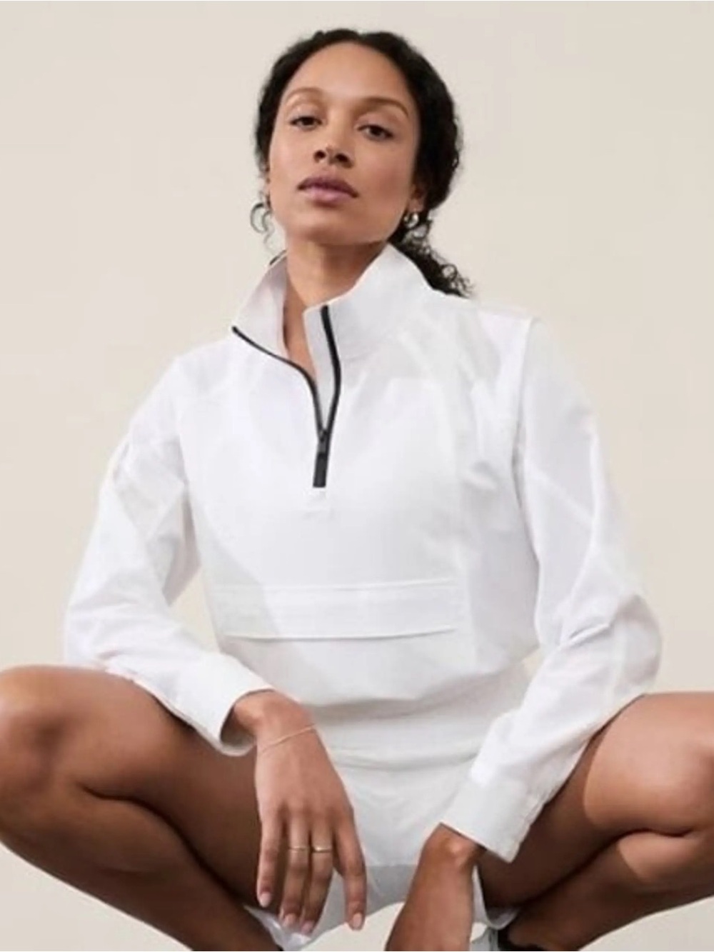Athleta White Black Boundless Cropped Popover Pullover Quarter Zip XL